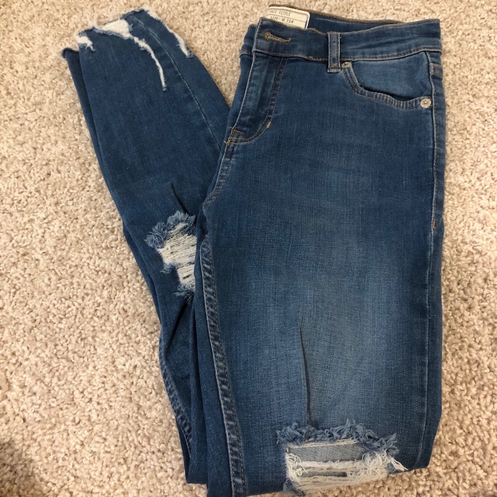 Free People Distressed High Rise Jeans